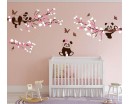  Panda Wall Decals, Tree wall decals with Cherry Blossom Branches and Butterflies Nursery Wall Decal